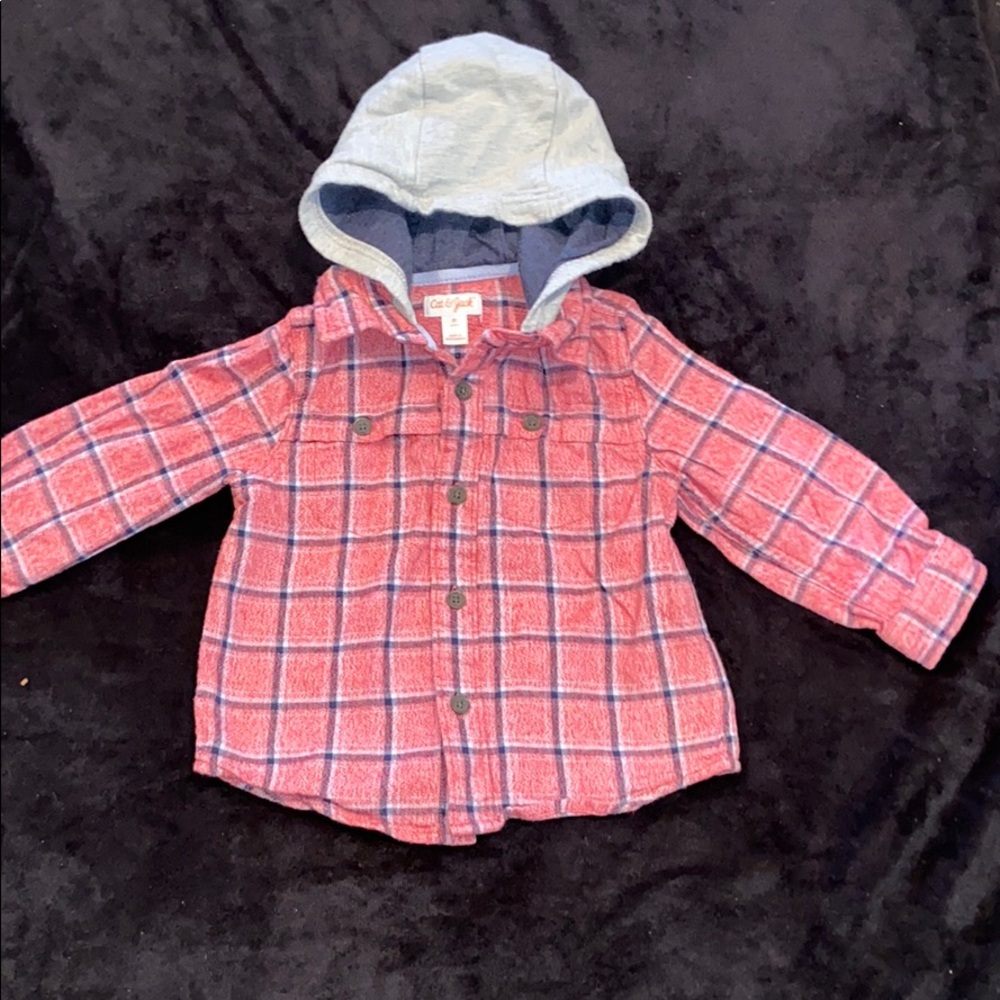 Cat & jack toddler flannel hoodie 2T red grey EUC